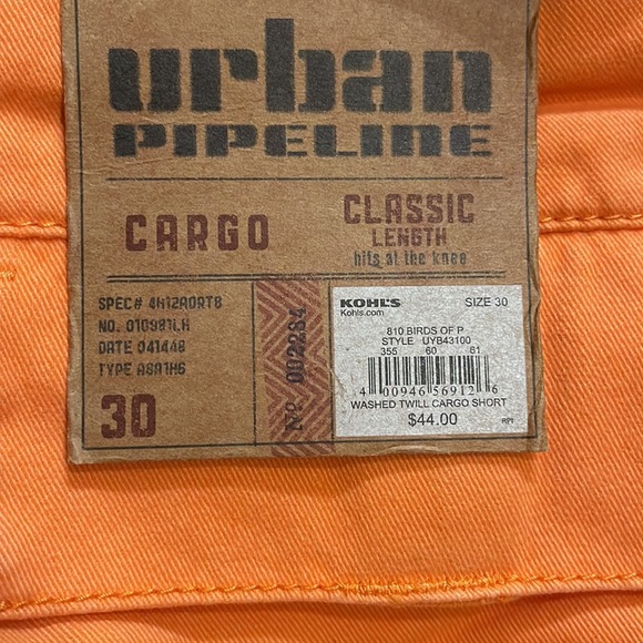 NWT urban pipeline Cargo Shorts Classic Length Size 30 Orange - Picture 7 of 7